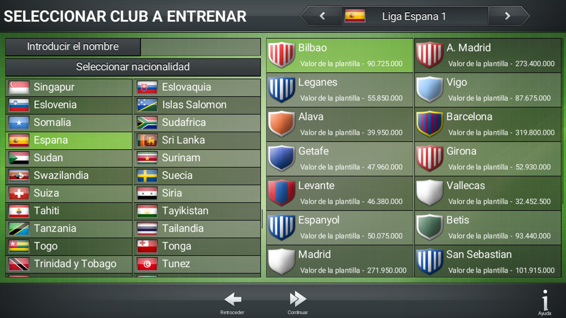 Club List screen shot