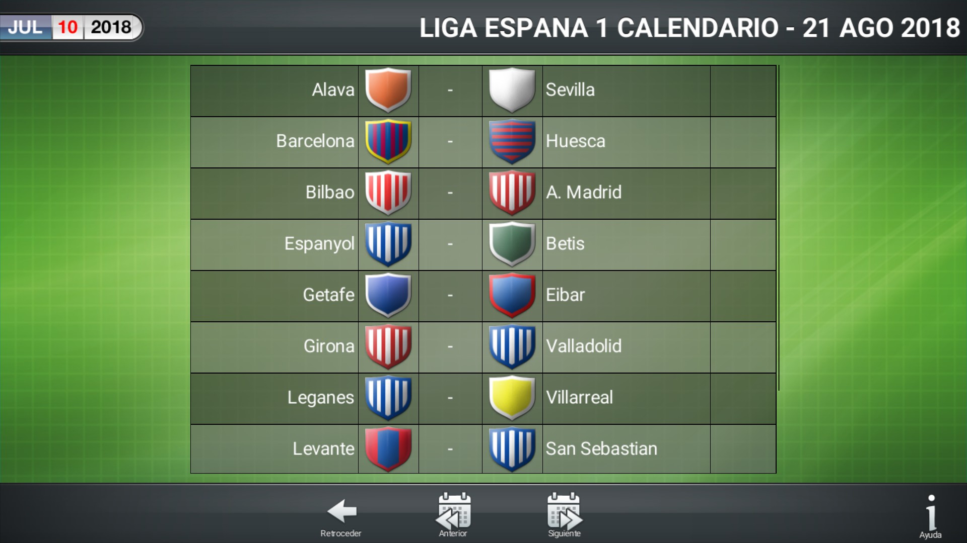 Fixture list screen shot