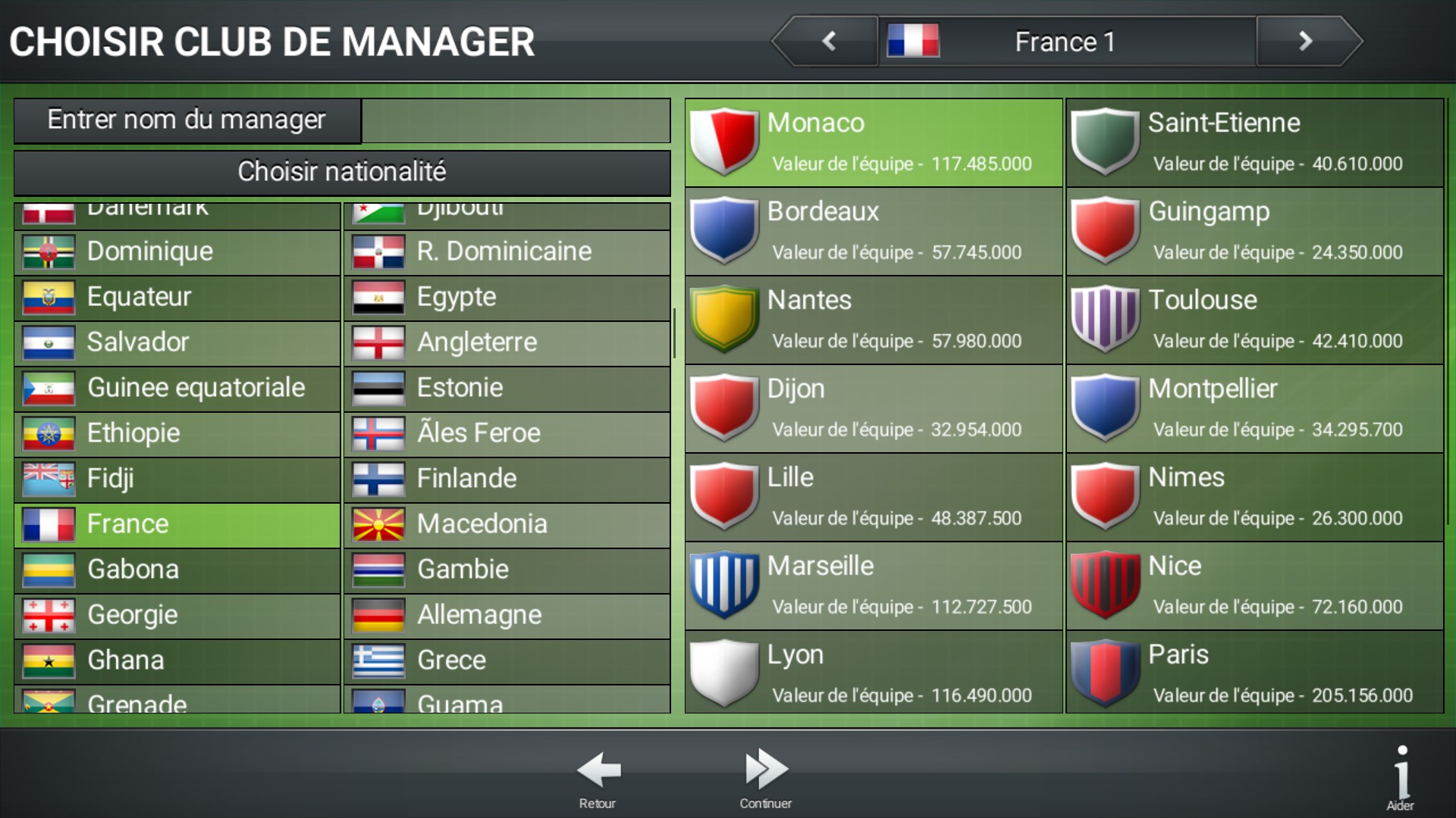 Club List screen shot