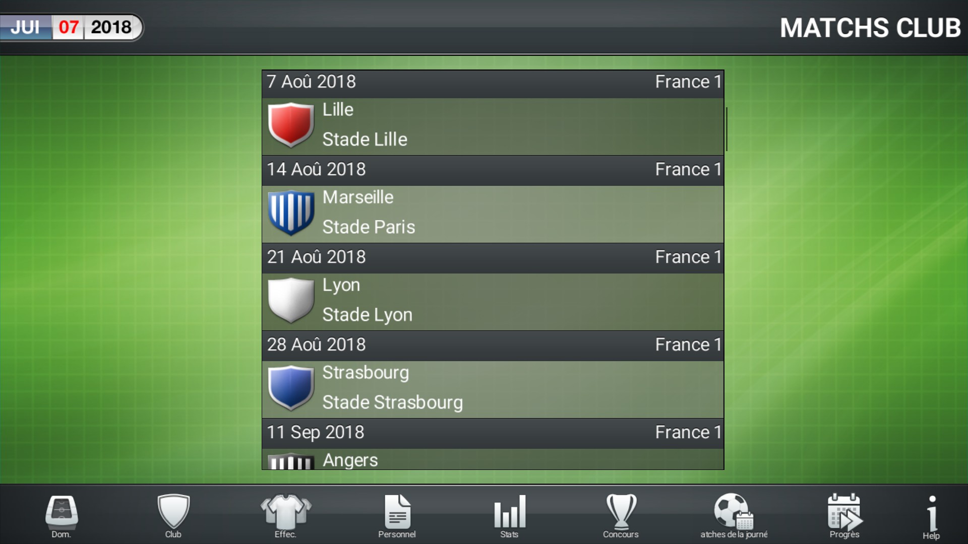 Fixture list screen shot