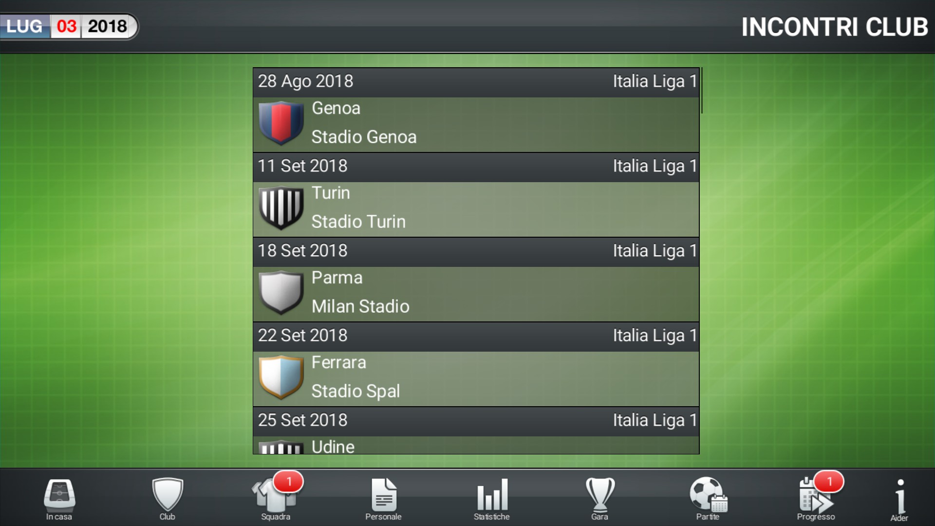 Fixture list screen shot